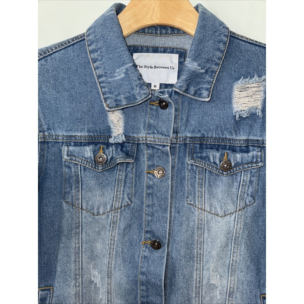 Distressed Denim Grafitti Music And Art Jean Jacket Womens Size M